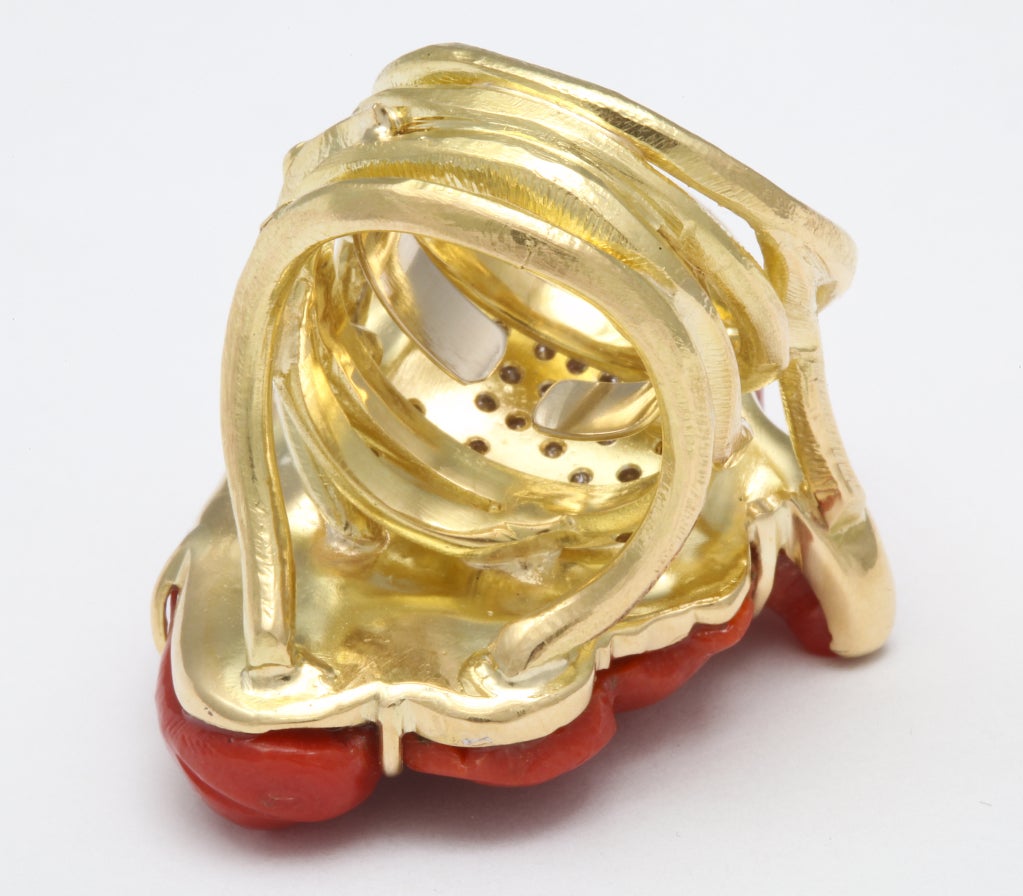 Incredible Coral and Diamond Mask Ring, by Michael Kanners 3