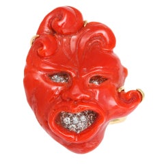 Incredible Coral and Diamond Mask Ring, by Michael Kanners