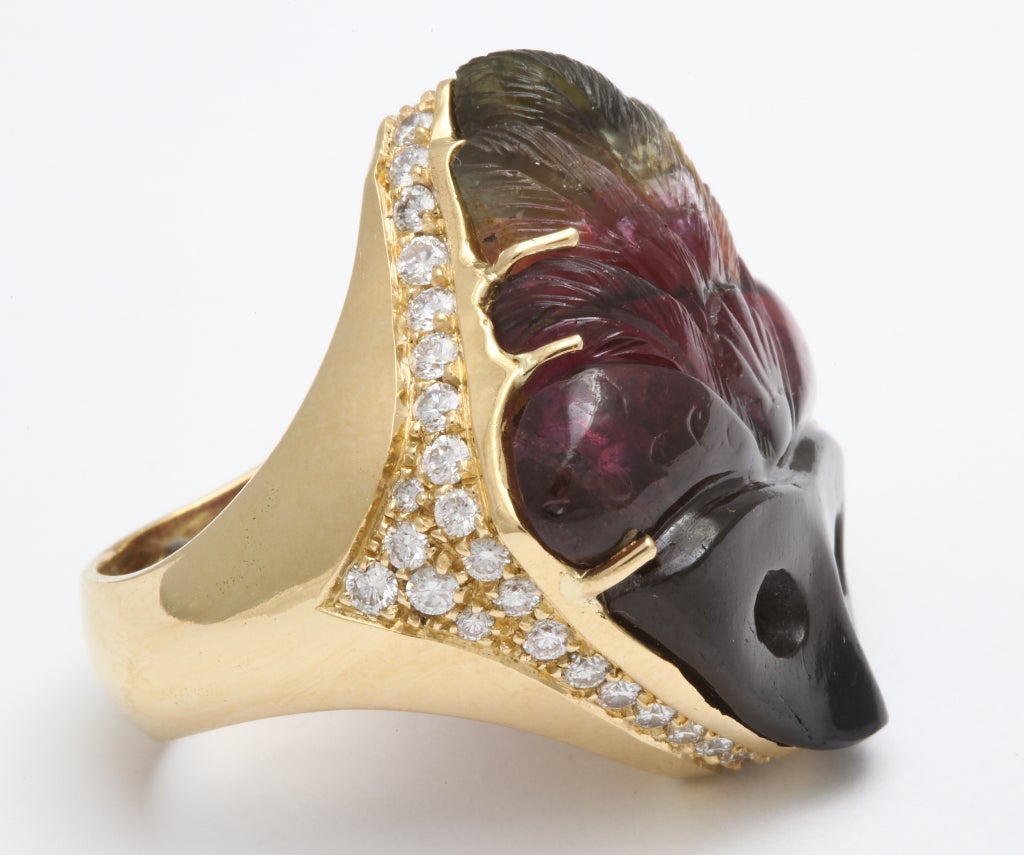 Mixed Cut Michael Kanners Tourmaline Diamond Gold Mask Ring