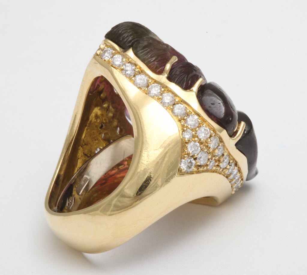 Michael Kanners Tourmaline Diamond Gold Mask Ring In New Condition In Bal Harbour, FL