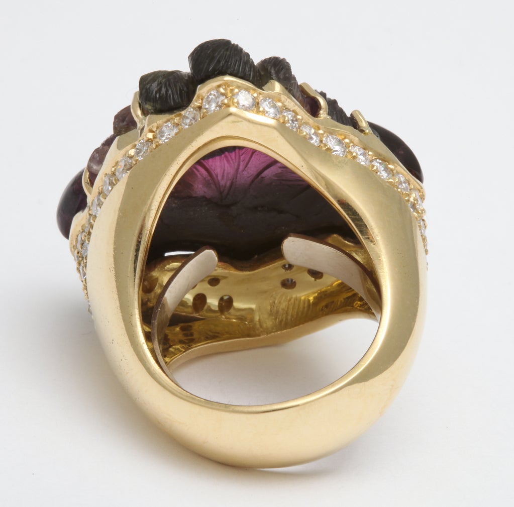 Women's Michael Kanners Tourmaline Diamond Gold Mask Ring