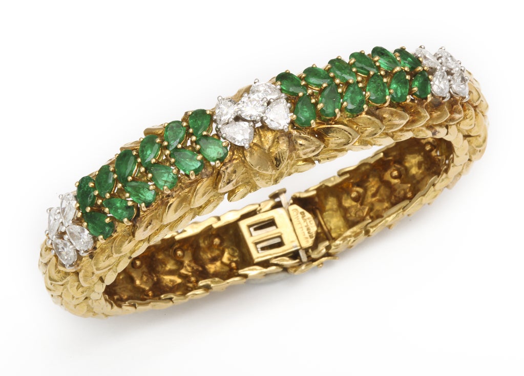 Women's David Webb pair of sapphire, emerald and diamond bracelets