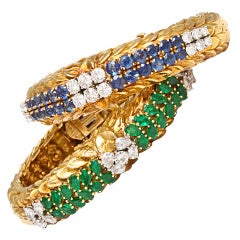 David Webb Armbänder mit Saphiren:: Smaragden und Diamanten