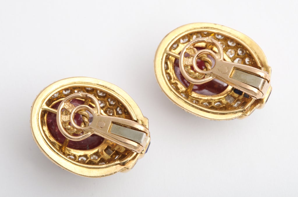 Women's Boucheron ruby, sapphire and diamond earclips