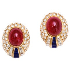 Boucheron ruby, sapphire and diamond earclips