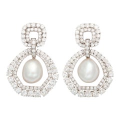 DAVID WEBB Pearl and Diamond Drop Earclips 3
