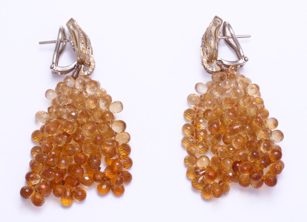 Contemporary Michael Kanners Citrine Briolette Diamond Gold Earclips