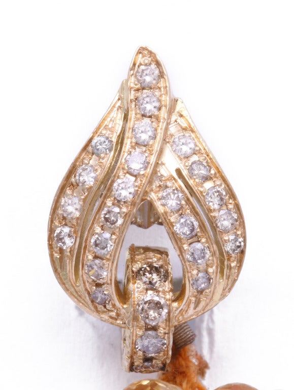 Briolette Cut Michael Kanners Citrine Briolette Diamond Gold Earclips