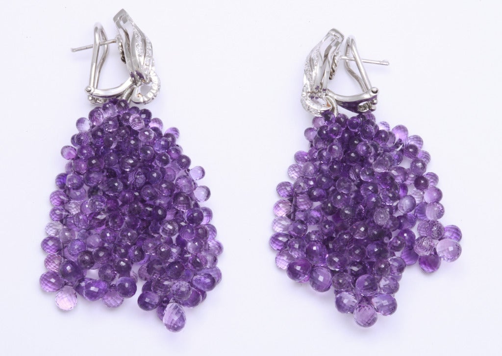 Contemporary Michael Kanners Amethyst Briolette And Diamond Earclips