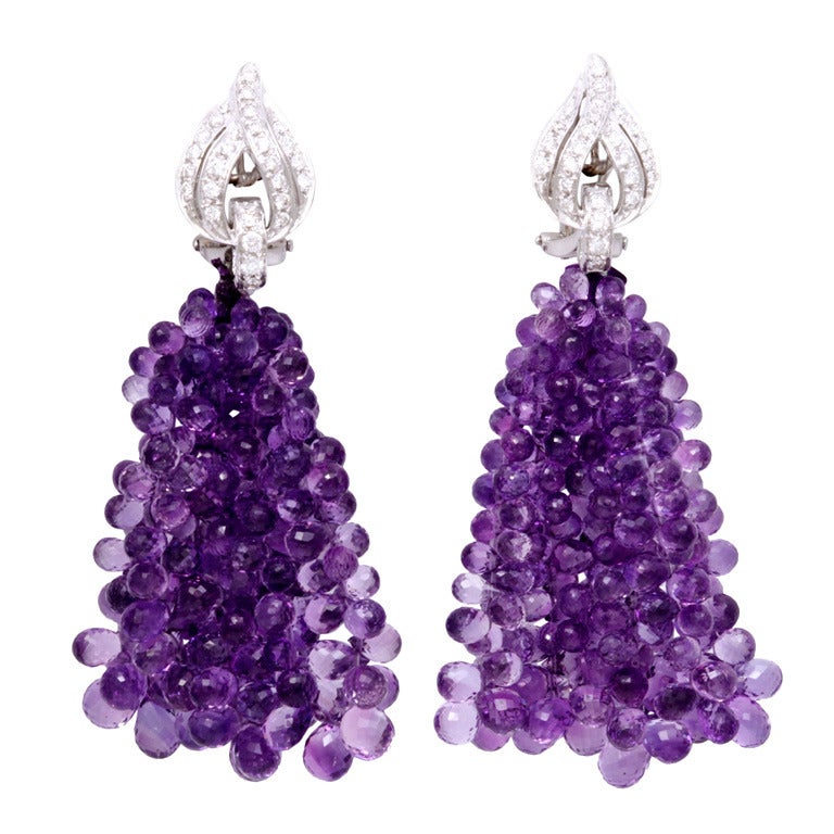 Michael Kanners Amethyst Briolette And Diamond Earclips