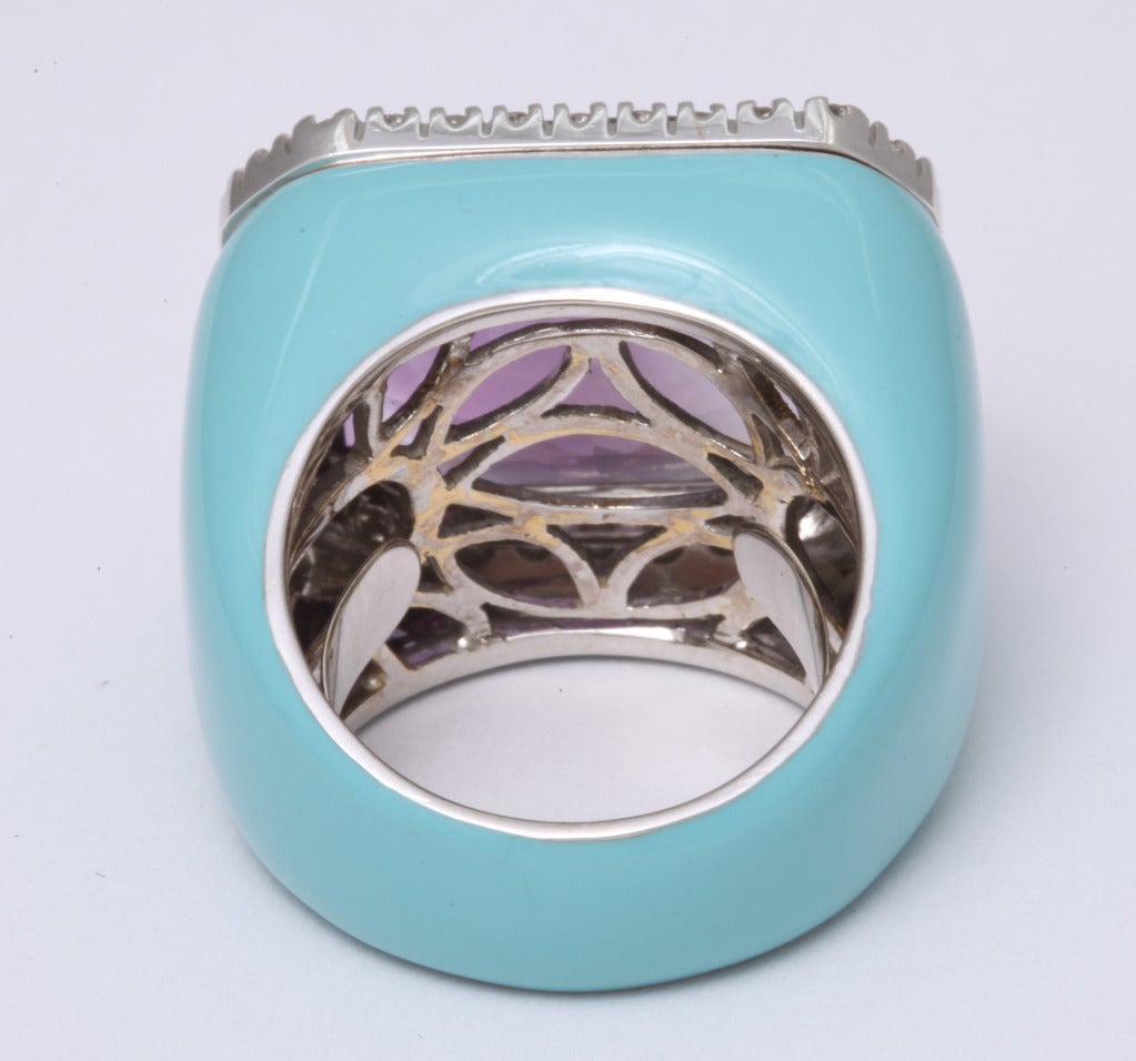 Women's Amethyst, Turquoise Enamel and Diamond Ring