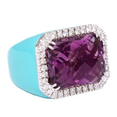 Amethyst, Turquoise Enamel and Diamond Ring