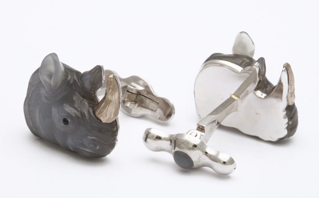 Contemporary Michael Kanners Exquisite Rhinoceros Cufflinks 