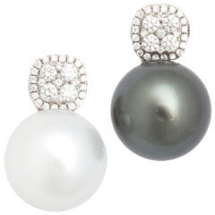 Black and White Pearl Diamond Earclips