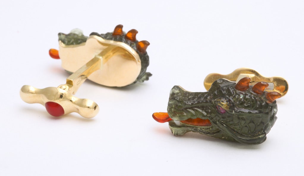 Michael Kanners Incredible Dragon Cufflinks In New Condition In Bal Harbour, FL