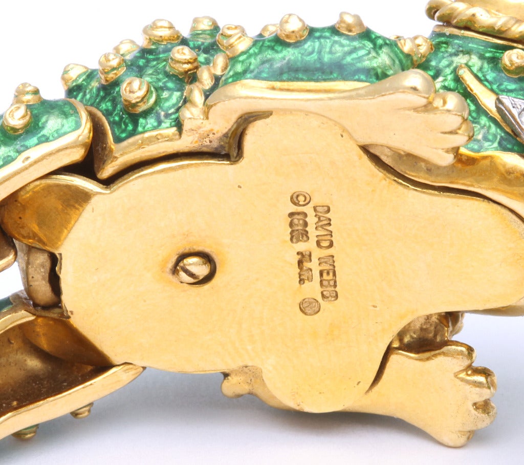 Original David Webb Green Enamel Ruby Diamond Frog Bracelet 2