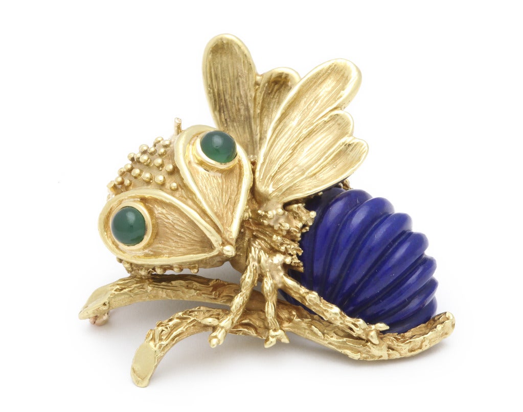 Erwin Pearl Lapis-Lazuli and Chrysoprase Bee Pin
