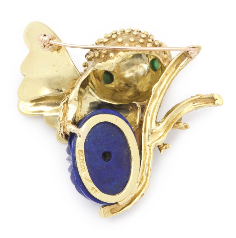 Erwin Pearl Lapis-Lazuli and Chrysoprase Bee Pin In Excellent Condition In Bal Harbour, FL