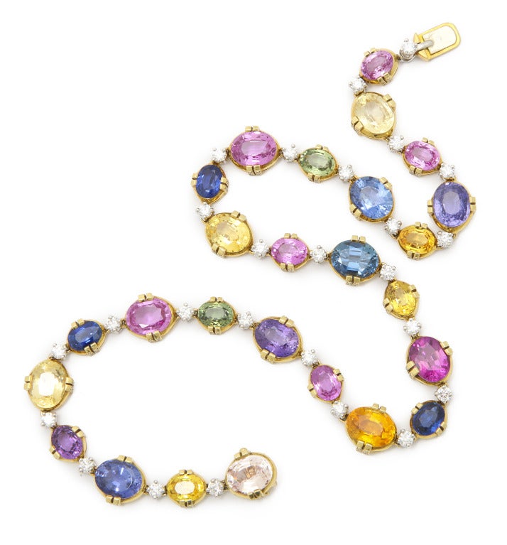 Tanagro Multicolored Sapphire and Diamond Necklace In New Condition In Bal Harbour, FL