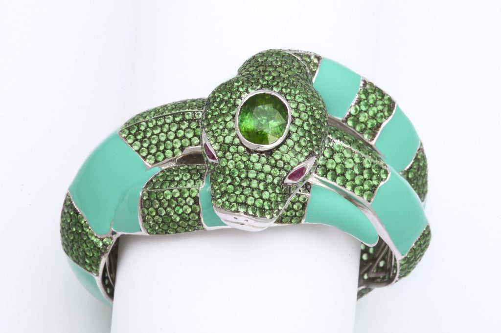 Green Tourmaline Tsavorite Ruby Snake Bracelet 1