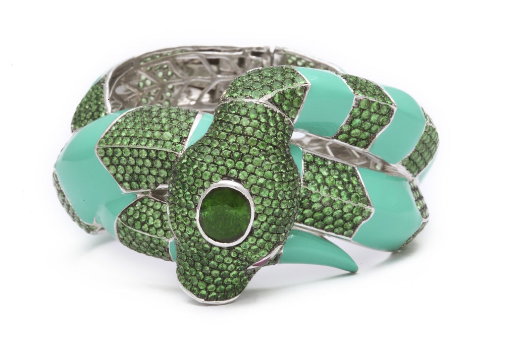 Green Tourmaline Tsavorite Ruby Snake Bracelet 2