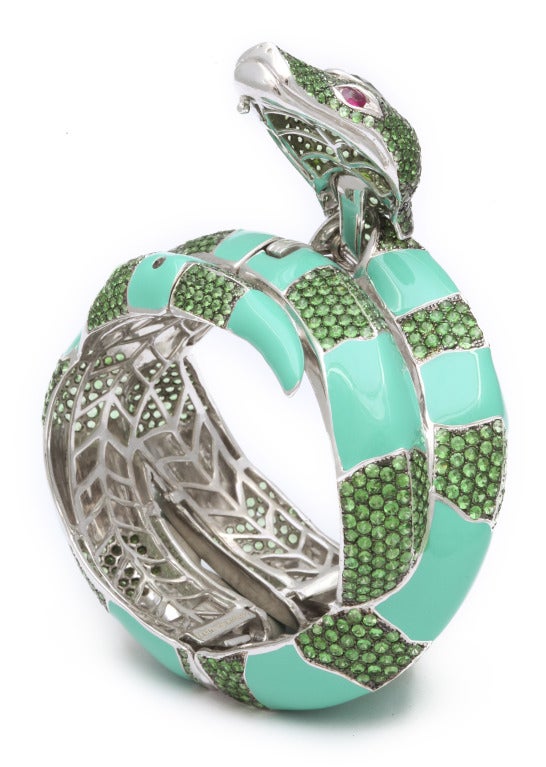 Green Tourmaline Tsavorite Ruby Snake Bracelet 3