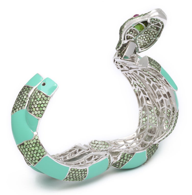 Green Tourmaline Tsavorite Ruby Snake Bracelet 4