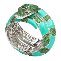 Green Tourmaline Tsavorite Ruby Snake Bracelet