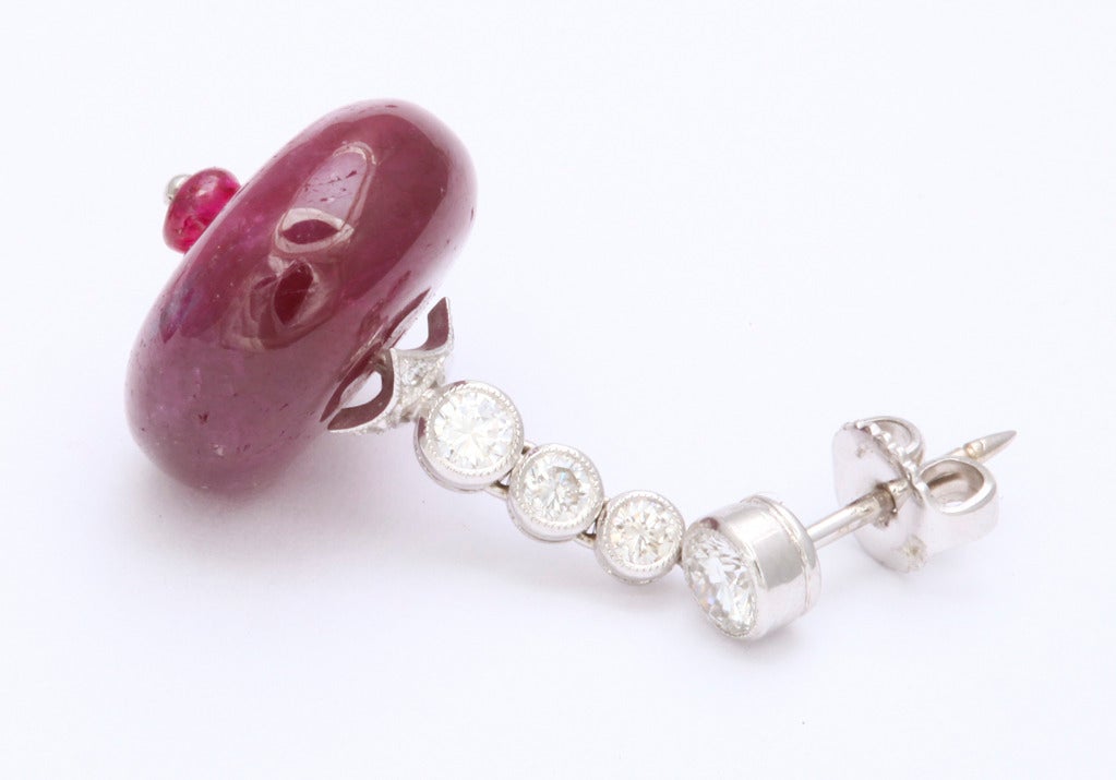 Contemporary Ruby Bead Diamond Earrings