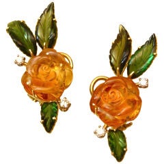 Beautiful Carved Stone Flower Earclips, Michael Kanners 12