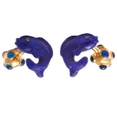 Exquisitely Carved Lapis-Lazuli Fish Cufflinks, Michael Kanners