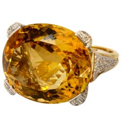 Vibrant Citrine and Diamond Ring