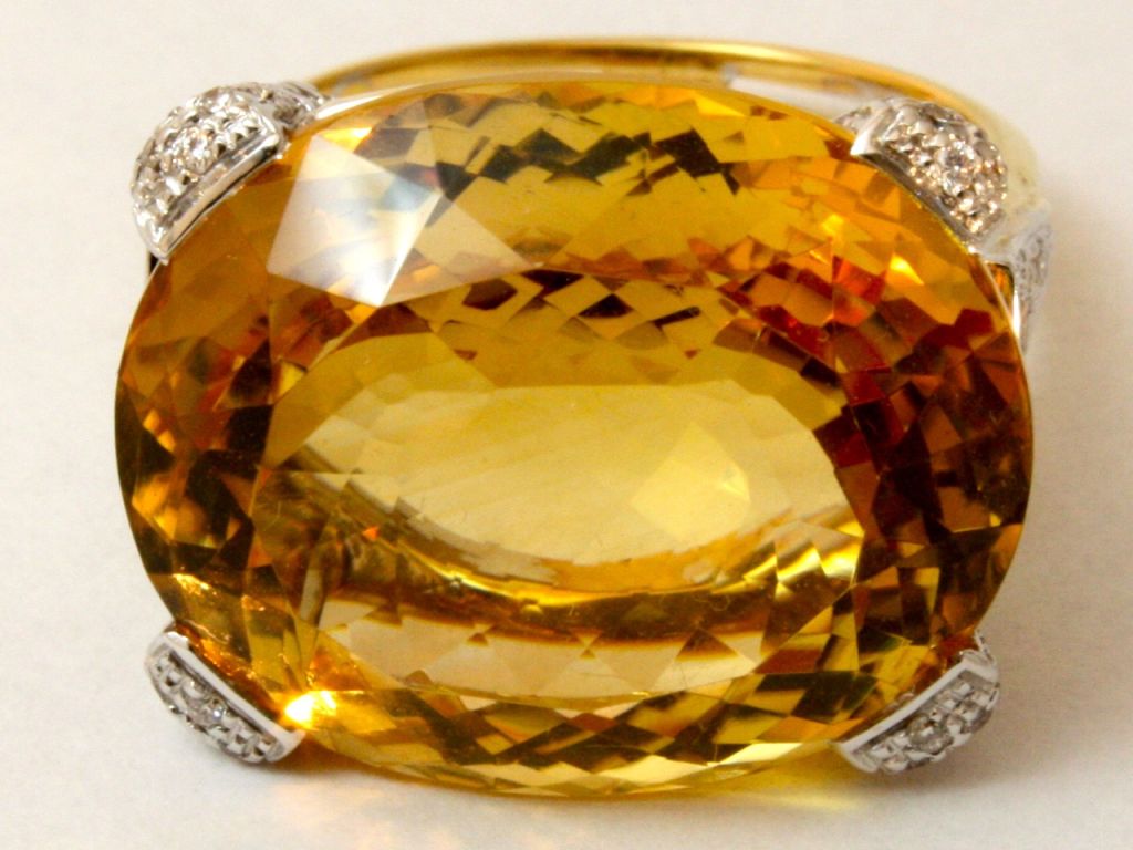Contemporary Vibrant Citrine and Diamond Ring