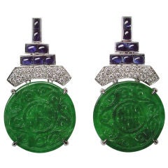 Jade, Sapphire 
Diamond Earclips