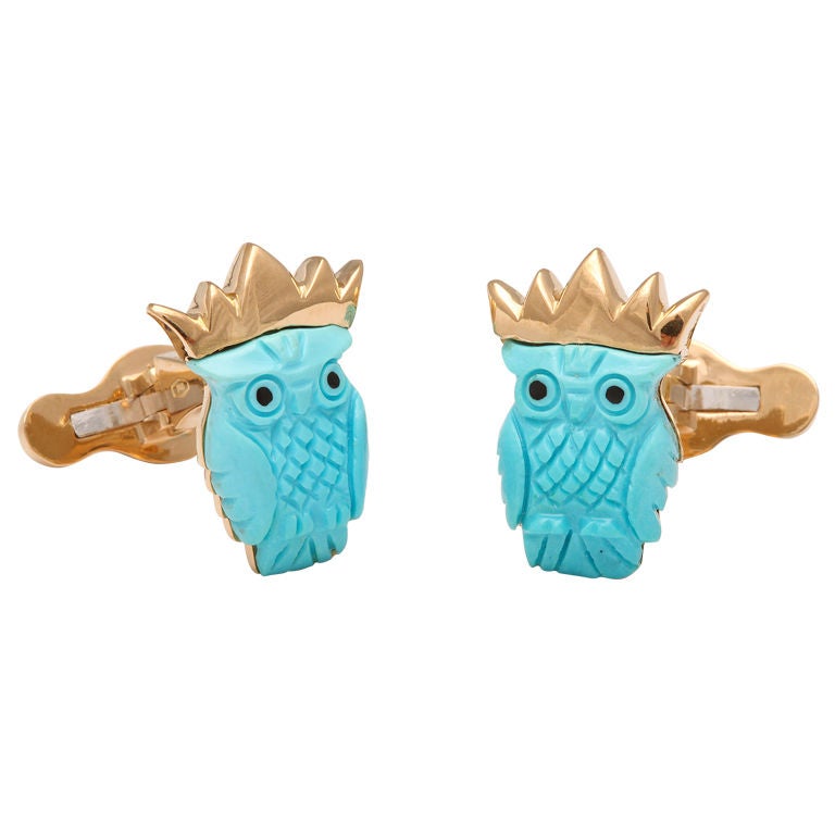 MICHAEL KANNERS Turquoise Crowned Owl Cufflinks