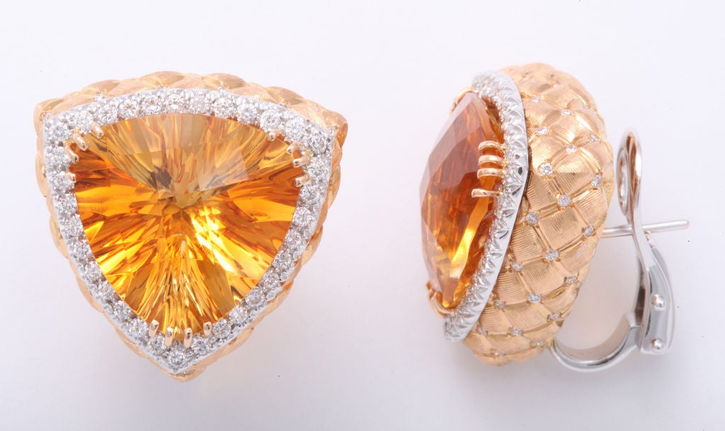 Contemporary Vibrant Citrine and Diamond Earclips