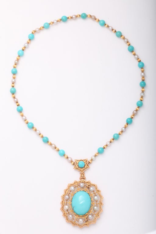 turquoise and pearl pendant