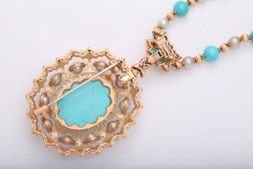 Women's BUCCELLATI Turquoise & Pearl Pendant Necklace/Brooch