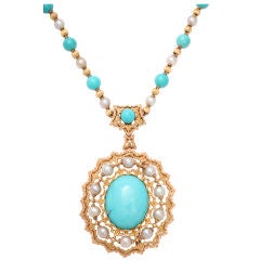 BUCCELLATI Turquoise & Pearl Pendant Necklace/Brooch