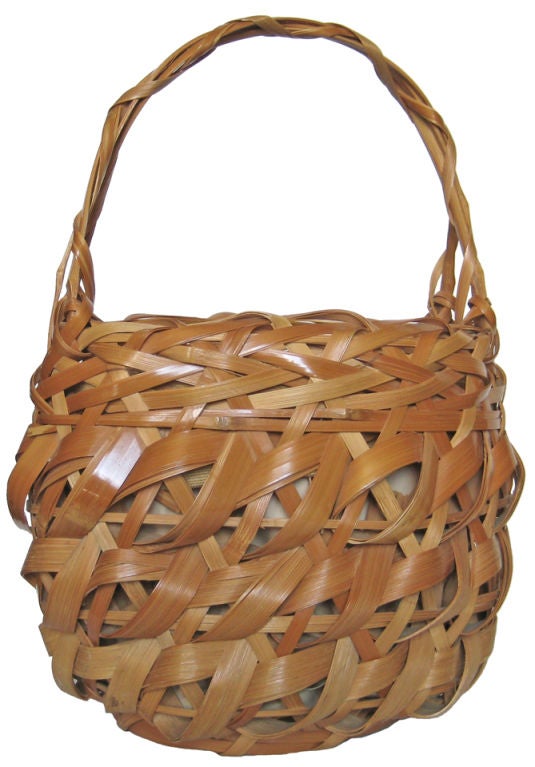 1950s Japanese Bamboo Basket Hand Bag