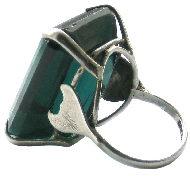 1940s Huge Green Cocktail Ring, Sterling
