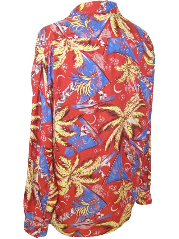 1940s Rayon Hawaiian Shirt, Rare Long Sleeves