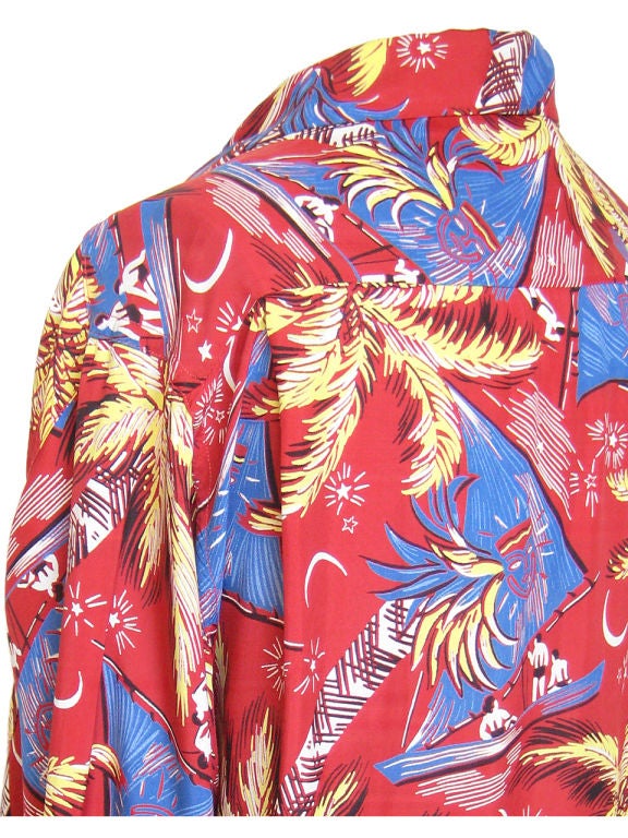 Men's 1940s Rayon Hawaiian Shirt, Rare Long Sleeves For Sale
