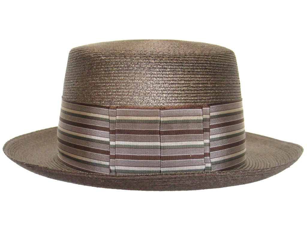 Men's 1950s Stetson Straw Hat w/ Wide Rep Band 7 1/2 For Sale
