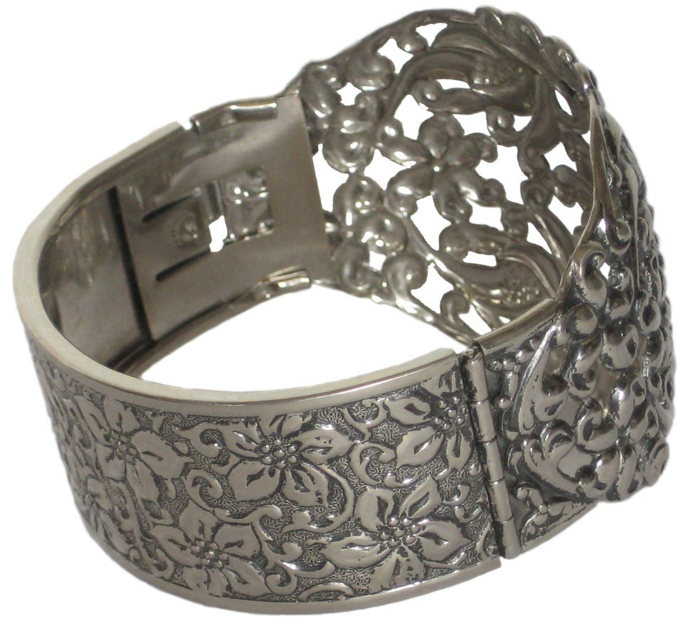 Art Nouveau Style Silver-tone Repousse Bracelet