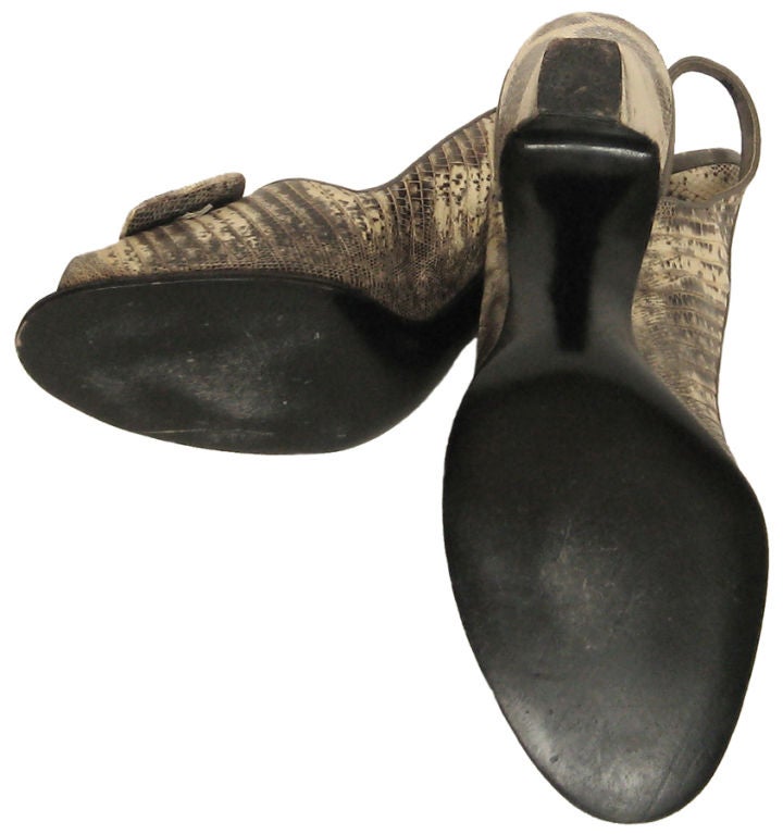 1940s Delman Ring Lizard Peep Toe Sling-back Shoes For Sale 1
