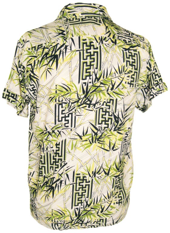1950s Never-worn Men's Bamboo Print Rayon Shirt