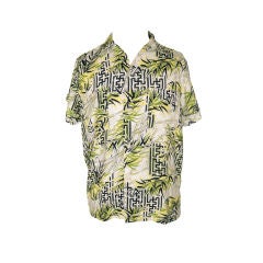 Retro 1950s Never-worn Men's Bamboo Print Rayon Shirt