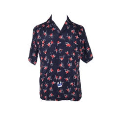 1950s Never-worn Men's Navy Print Beau Brummel Shirt