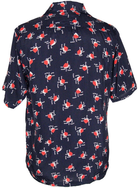 1950s Never-worn Men's Navy Print Beau Brummel Shirt